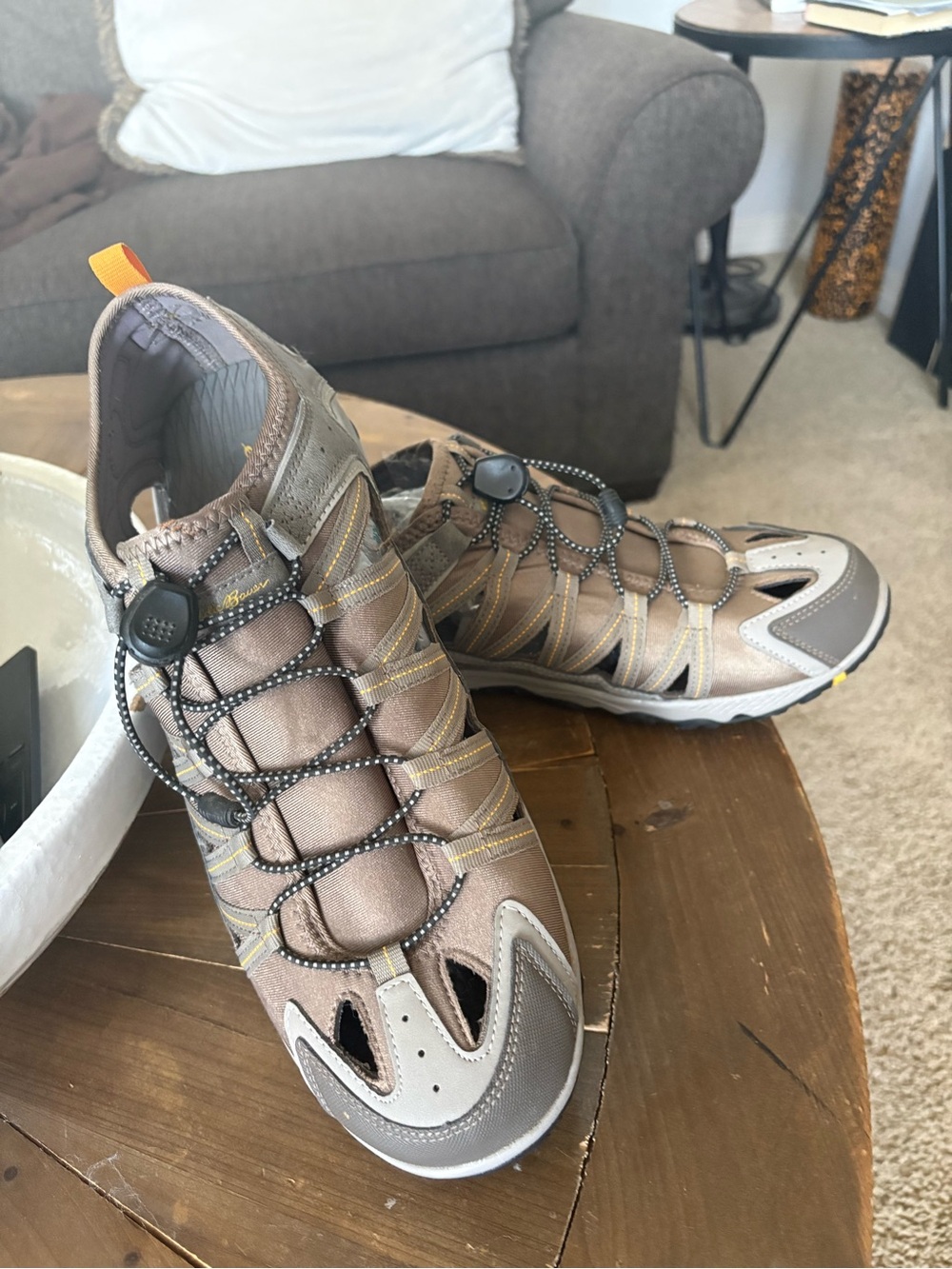 Eddie Bauer Brown and Gray Men's Outdoor Sandals with Quick-Lace